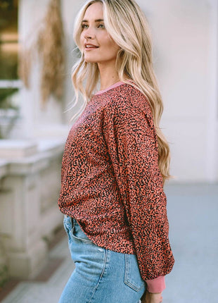Leopard Round Neck Long Sleeve Sweatshirt - MimiStylez