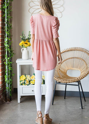 Heimish Full Size Waffle Knit V-Neck Babydoll Top - MimiStylez