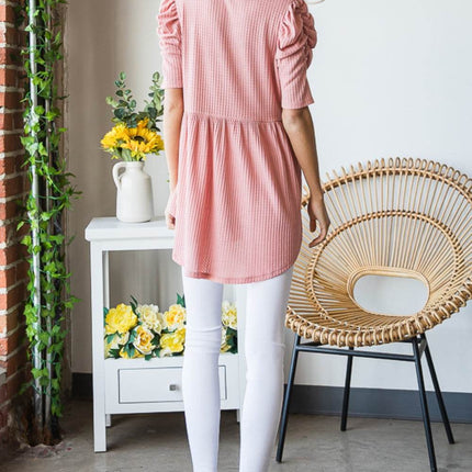 Heimish Full Size Waffle Knit V-Neck Babydoll Top - MimiStylez