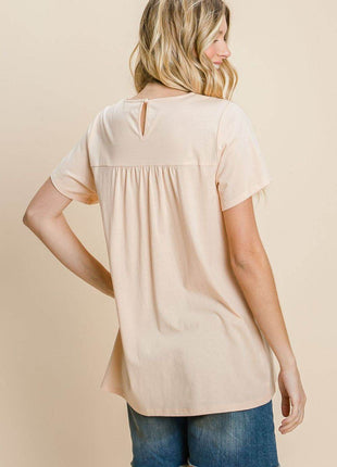 Cotton Bleu by Nu Label Eyelet Round Neck Short Sleeve T-Shirt - MimiStylez