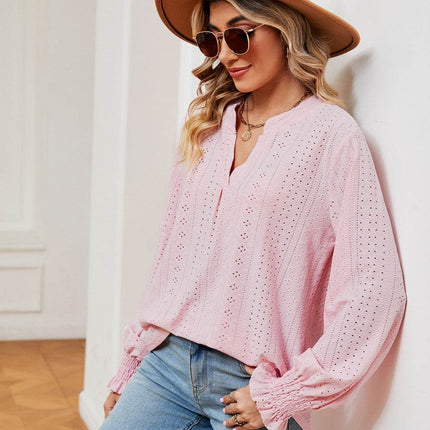 Notched Neck Flounce Sleeve Blouse - MimiStylez