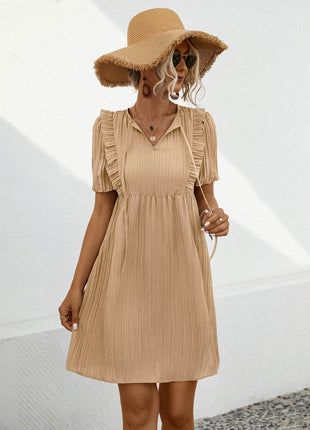 Tie Neck Short Sleeve Mini Dress - MimiStylez