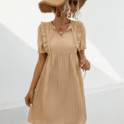 Tie Neck Short Sleeve Mini Dress - MimiStylez