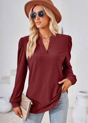V-Neck Puff Sleeve Blouse - MimiStylez