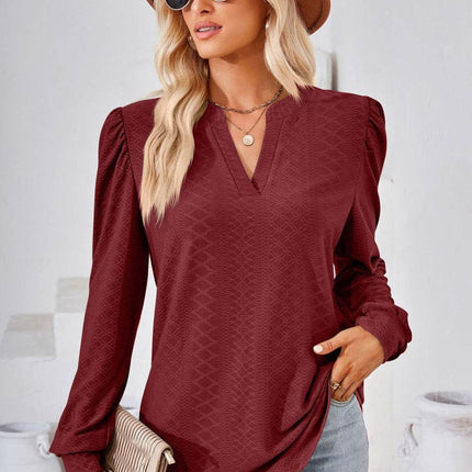 V-Neck Puff Sleeve Blouse - MimiStylez