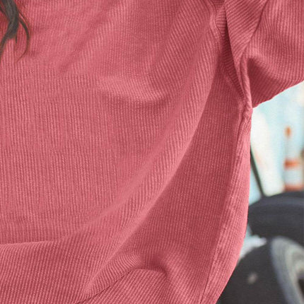 Ribbed Round Neck Drop Shoulder Sweatshirt - MimiStylez