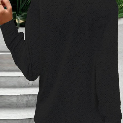 Eyelet Notched Long Sleeve T-Shirt - MimiStylez