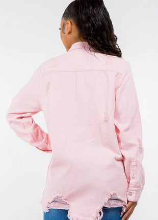 American Bazi Frayed Hem Distressed Denim Jacket - MimiStylez