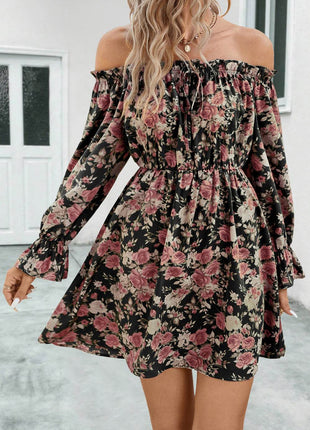 Floral Off-Shoulder Flounce Sleeve Dress - MimiStylez