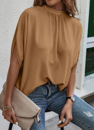 Tie Back Slit Half Sleeve Blouse - MimiStylez