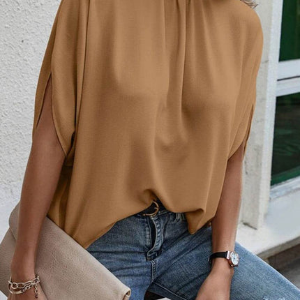 Tie Back Slit Half Sleeve Blouse - MimiStylez