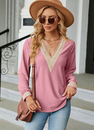 V-Neck Long Sleeve Blouse - MimiStylez
