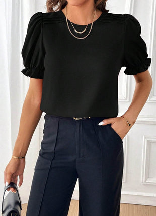 Round Neck Flounce Sleeve Blouse - MimiStylez