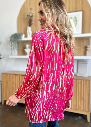 Double Take Full Size Printed Button Up Long Sleeve Shirt - MimiStylez