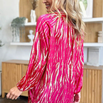 Double Take Full Size Printed Button Up Long Sleeve Shirt - MimiStylez