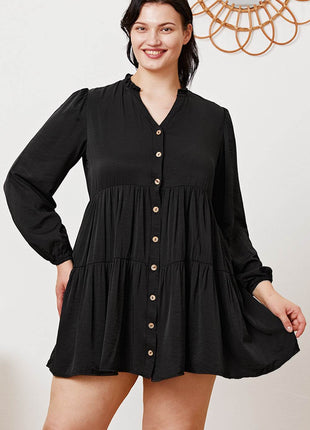 Ruffled Button Up Long Sleeve Tiered Shirt - MimiStylez