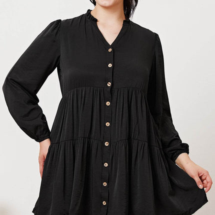 Ruffled Button Up Long Sleeve Tiered Shirt - MimiStylez