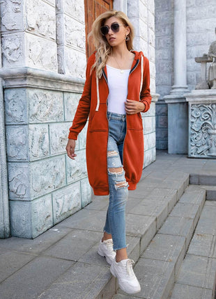 Zip-Up Longline Hoodie with Pockets - MimiStylez