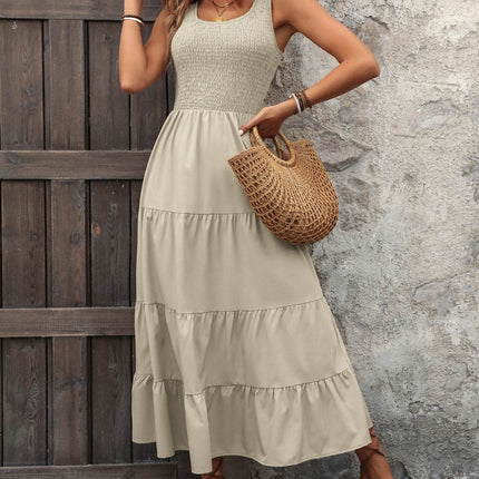 Smocked Scoop Neck Sleeveless Tank Dress - MimiStylez