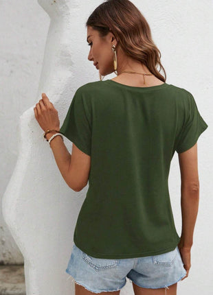Asymmetric Hem Round Neck T-Shirt - MimiStylez