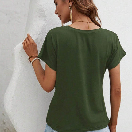 Asymmetric Hem Round Neck T-Shirt - MimiStylez