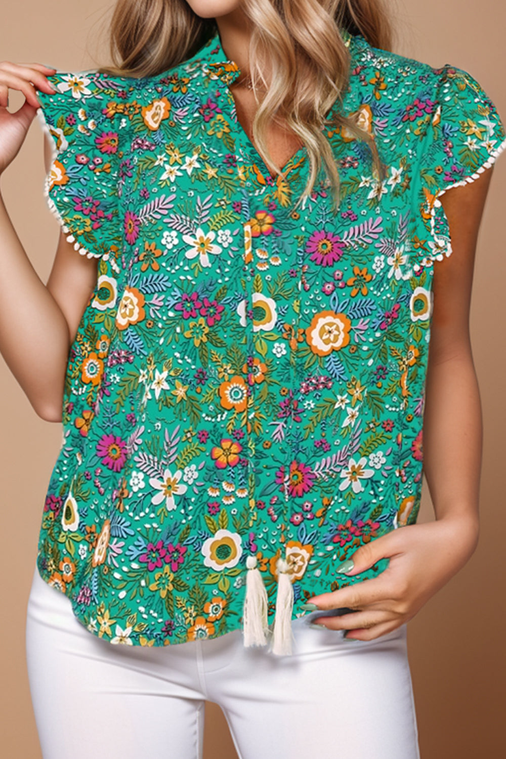 Blusa con manga japonesa y estampado de borlas