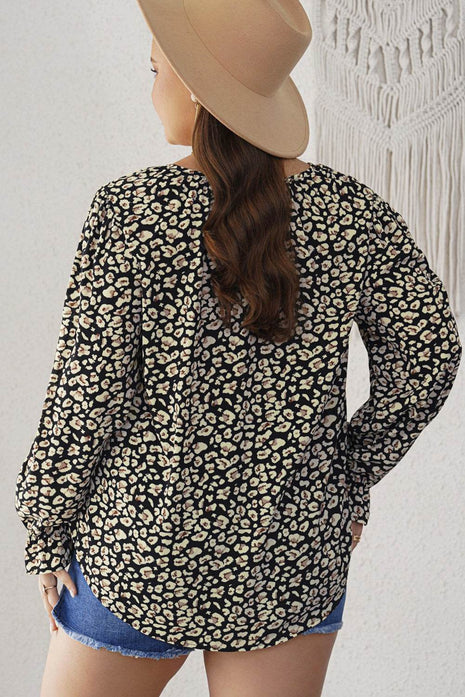 Plus Size Floral Flounce Sleeve Tie-Neck Blouse - MimiStylez