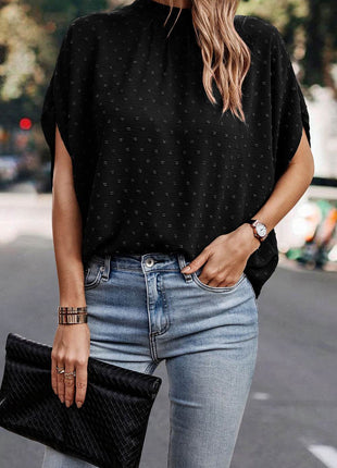 Swiss Dot Mock Neck Blouse - MimiStylez