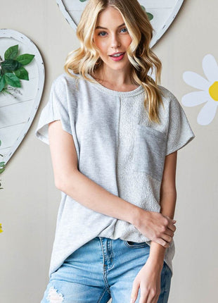 Heimish Full Size Pocketed Round Neck Short Sleeve T-Shirt - MimiStylez