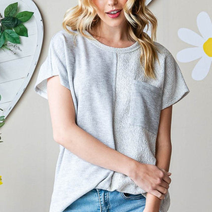 Heimish Full Size Pocketed Round Neck Short Sleeve T-Shirt - MimiStylez
