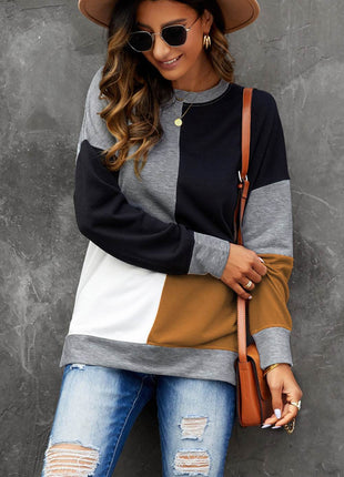 Color Block Round Neck Sweatshirt - MimiStylez