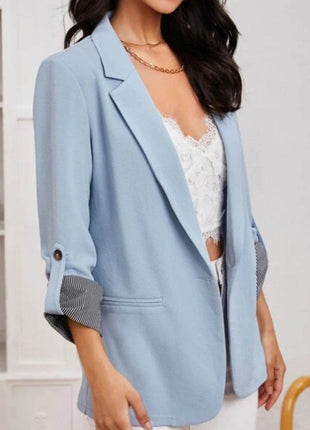 Lapel Collar Roll-Tab Sleeve Blazer - MimiStylez