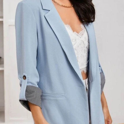 Lapel Collar Roll-Tab Sleeve Blazer - MimiStylez