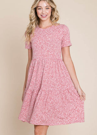 BOMBOM Printed Short Sleeve Mini Dress - MimiStylez