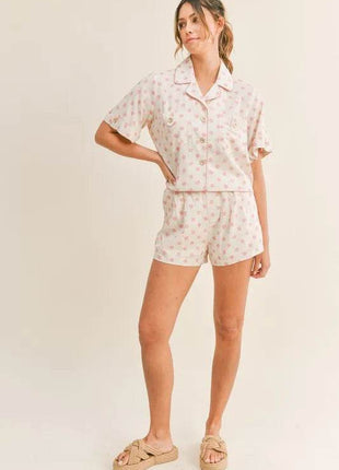 MABLE Polka Dot Collar Crop Top and Short Lounge Set - MimiStylez