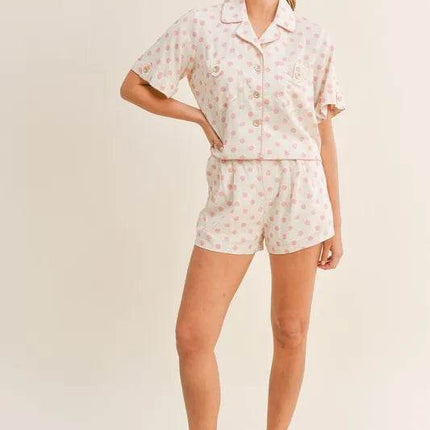 MABLE Polka Dot Collar Crop Top and Short Lounge Set - MimiStylez