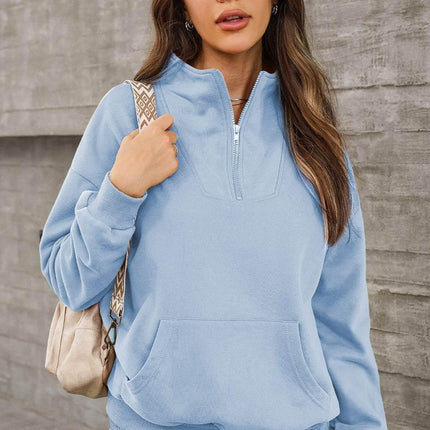 Quarter Zip Dropped Shoulder Sweatshirt - MimiStylez
