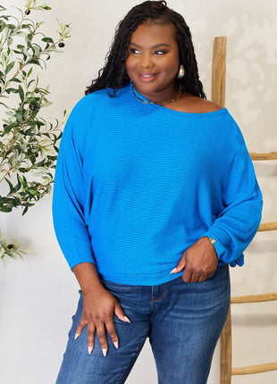 Zenana Full Size Round Neck Batwing Sleeve Blouse - MimiStylez