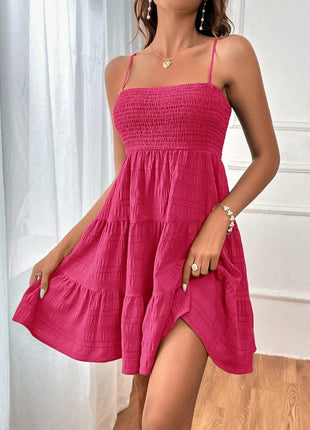 Smocked Tiered Sleeveless Mini Dress - MimiStylez