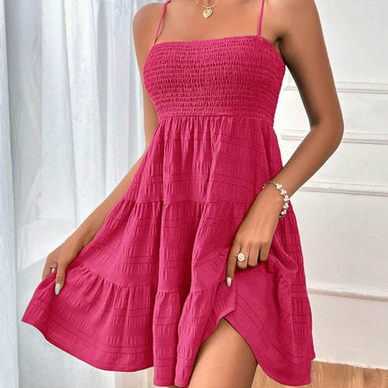 Smocked Tiered Sleeveless Mini Dress - MimiStylez