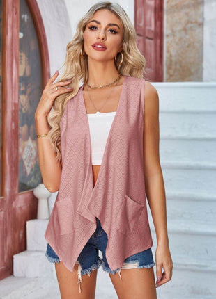 Eyelet Open Front Sleeveless Cardigan - MimiStylez