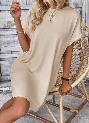 Round Neck Short Sleeve Mini Dress - MimiStylez