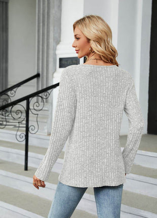 Buttoned Long Sleeve Slit Top - MimiStylez