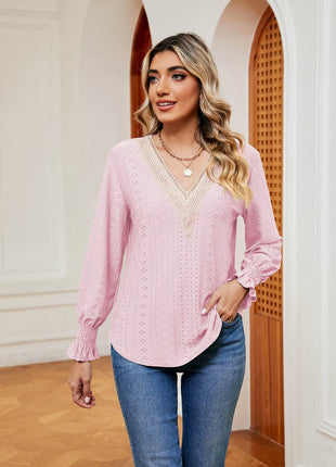 Contrast Flounce Sleeve Blouse - MimiStylez