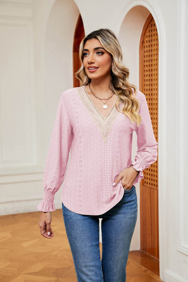 Contrast Flounce Sleeve Blouse - MimiStylez