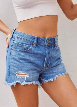 Distressed Raw Hem Denim Shorts - MimiStylez