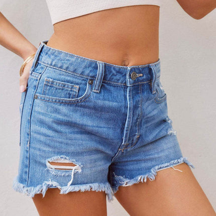 Distressed Raw Hem Denim Shorts - MimiStylez