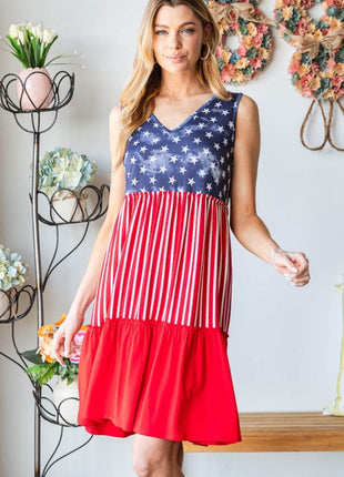 Heimish Full Size US Flag Theme Contrast Tank Dress - MimiStylez