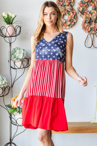 Heimish Full Size US Flag Theme Contrast Tank Dress - MimiStylez