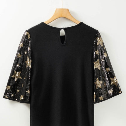 Sequin Round Neck Half Sleeve Blouse - MimiStylez
